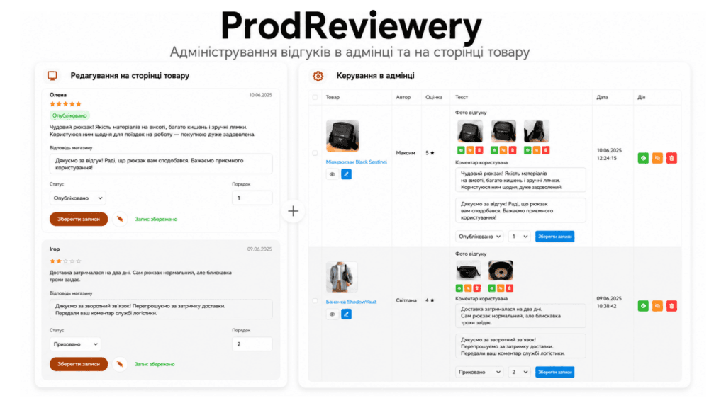 ProdReviewery - адміністрування відгуків